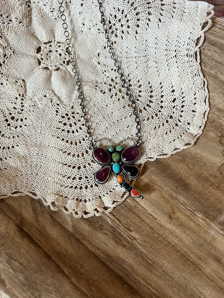 Multi Stone Dragon Fly Necklace