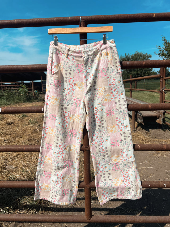 Patchwork Floral Wide Leg Pants