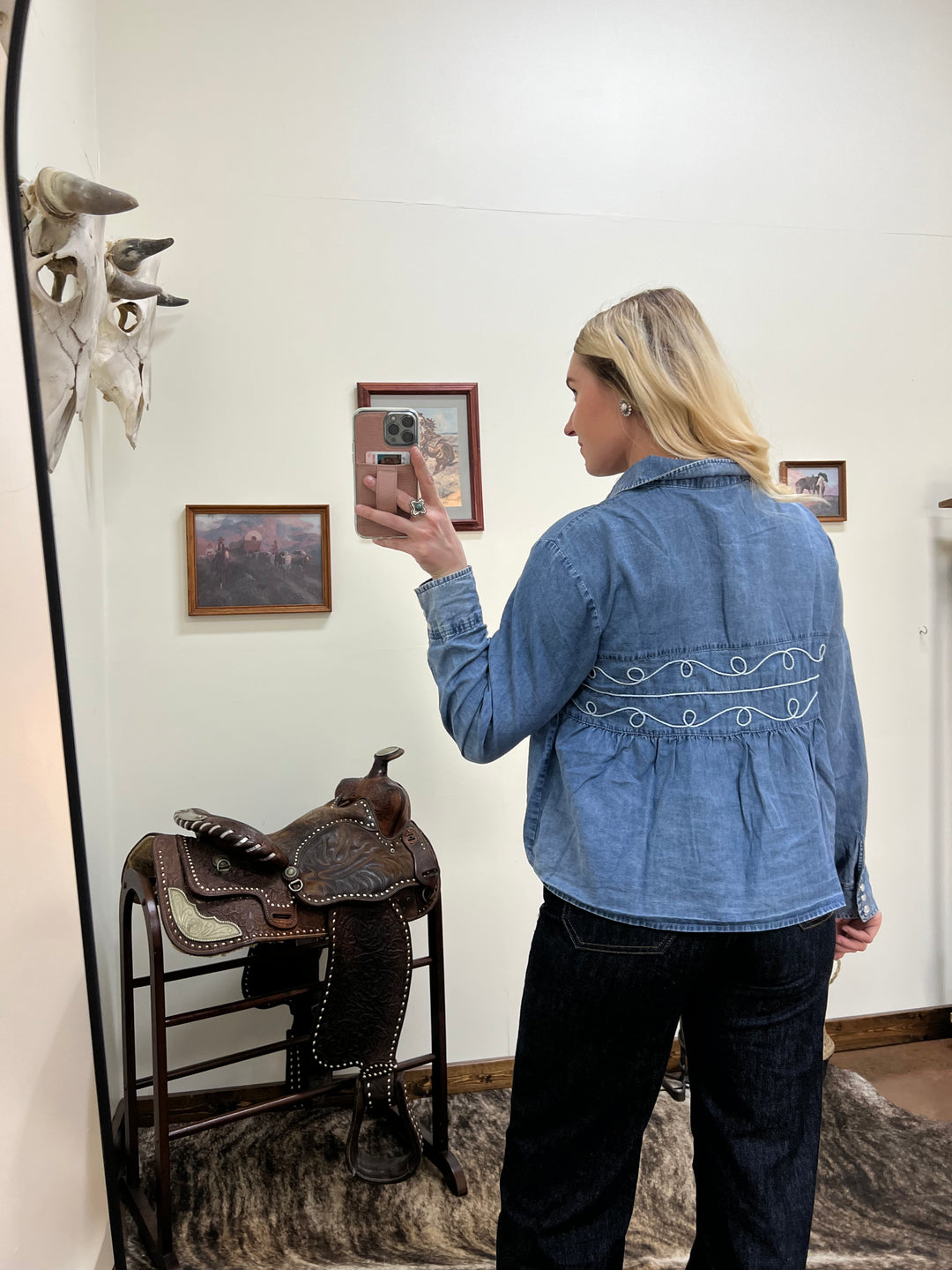 Loopty Lou Denim Long Sleeve Top