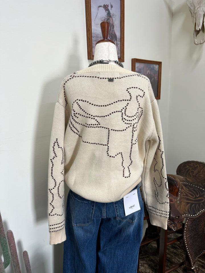 Boot Stitch Saddle Knit Cardigan-Cream