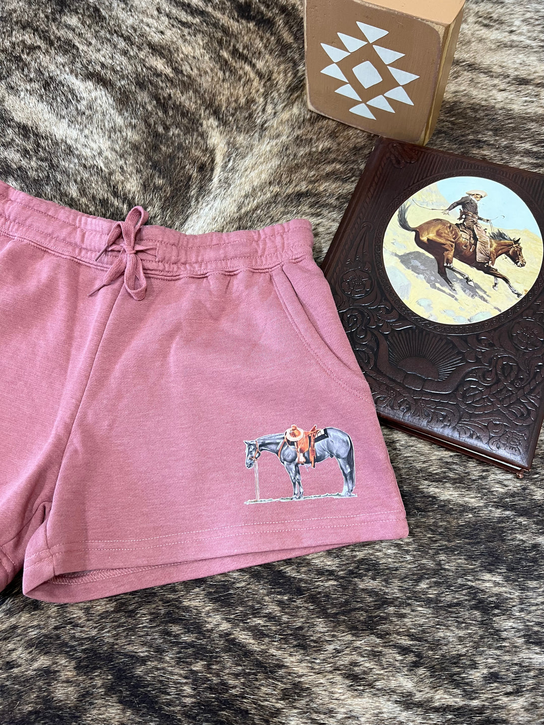 Gray Cowpony Shorts-Mauve