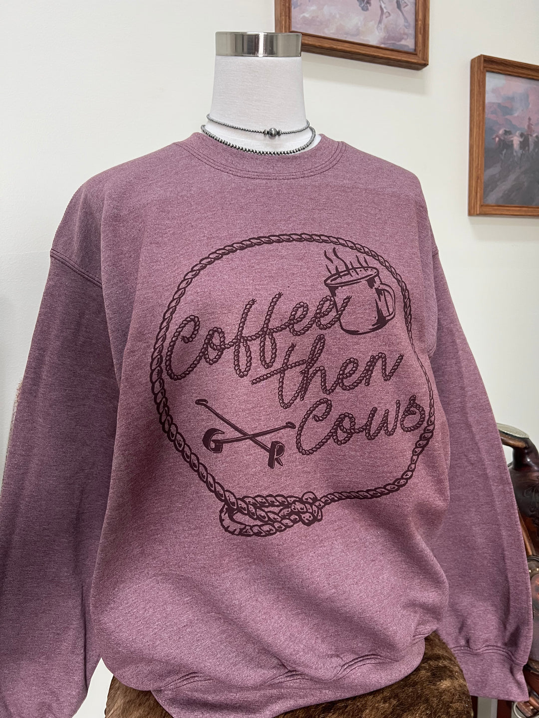 Coffee Then Cows Crewneck-Heather Maroon
