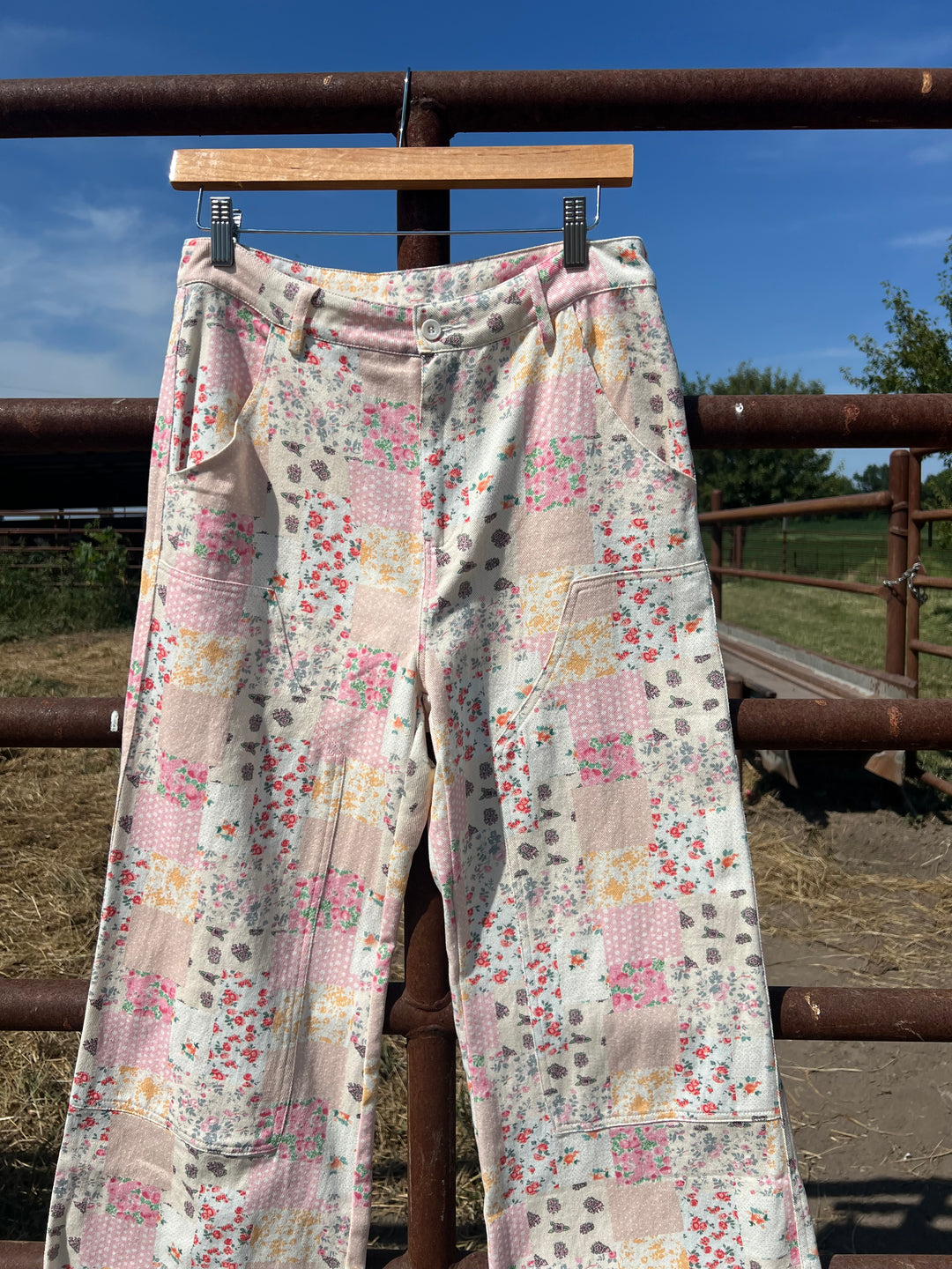 Patchwork Floral Wide Leg Pants