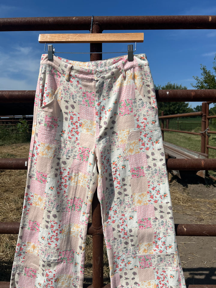 Patchwork Floral Wide Leg Pants