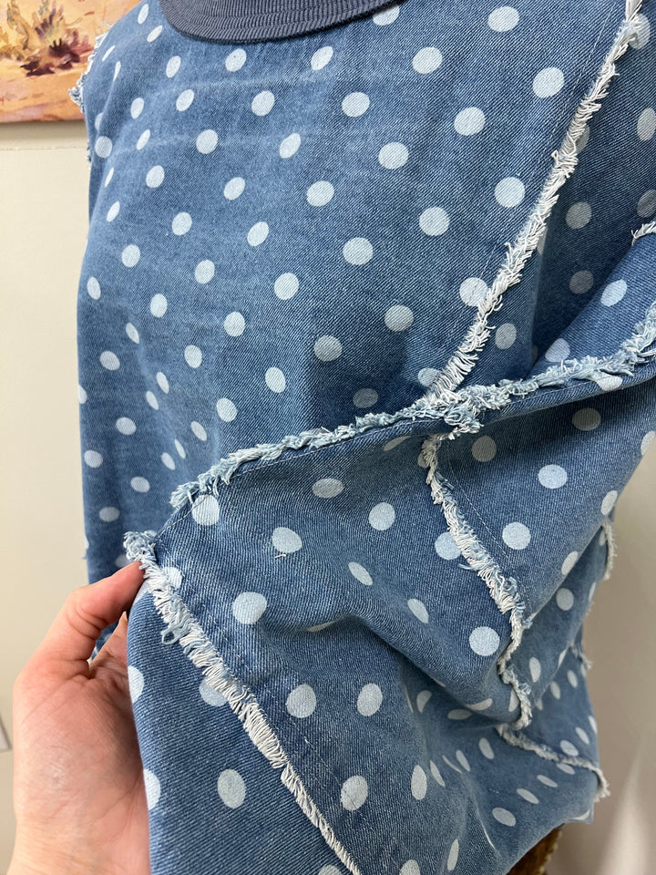 Distressed Polka Dot Denim Pullover