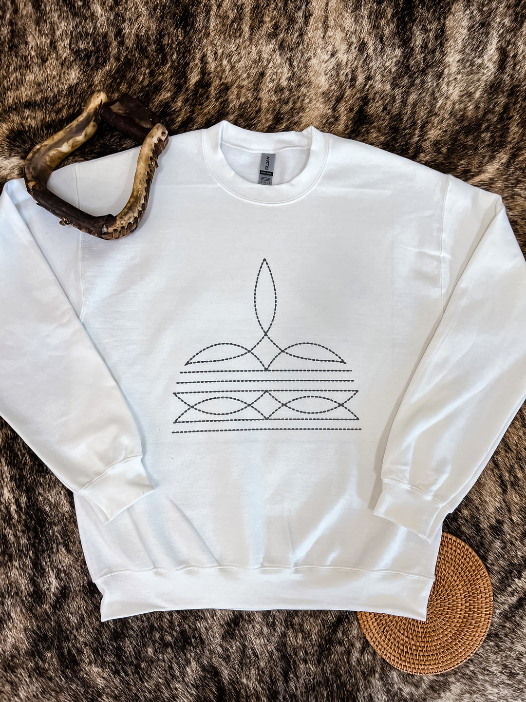 Boot Stitch Crewneck- White