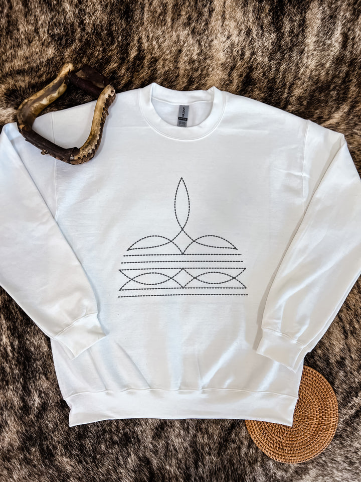 Boot Stitch Crewneck- White