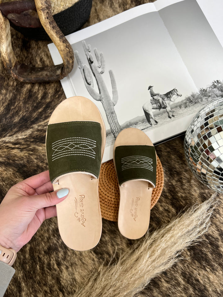 Nadia Olive Suede Out Sandals