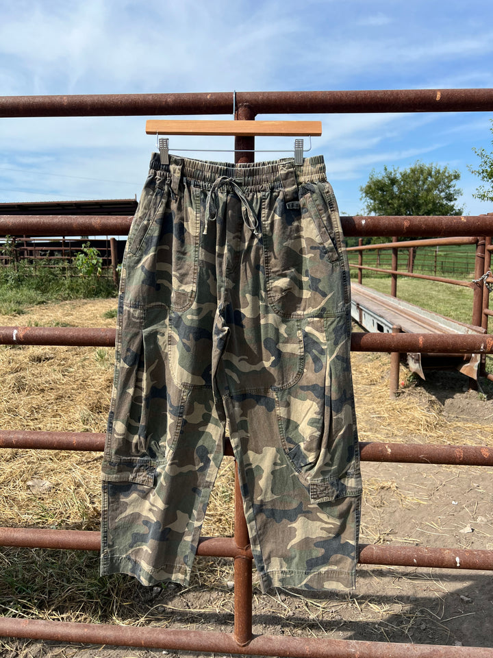 Camo Denim Washed Barrel Pants