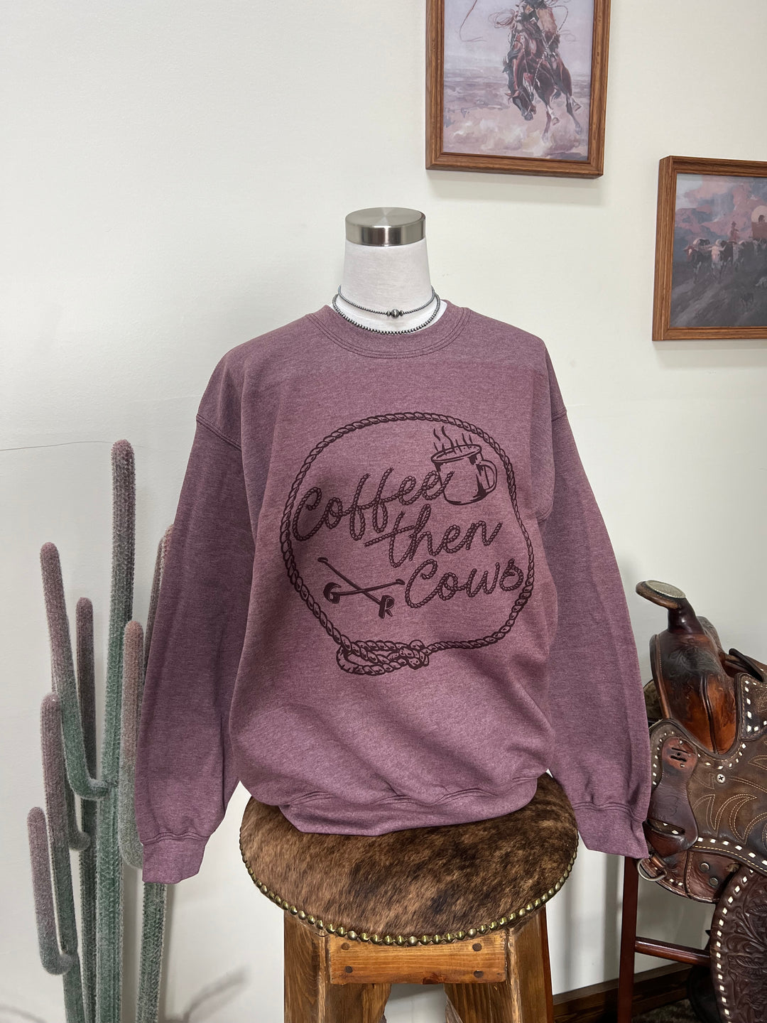 Coffee Then Cows Crewneck-Heather Maroon