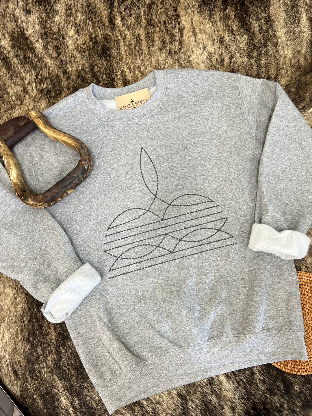 Boot Stitch Crewneck- Gray
