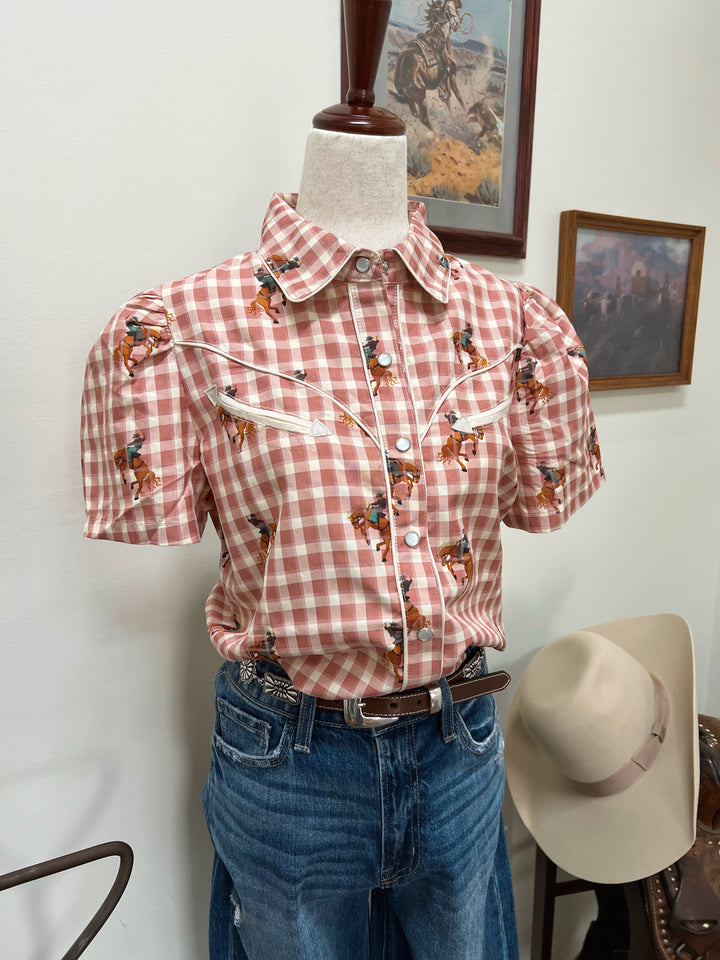 Pink Gingham Cowboy Button-Up