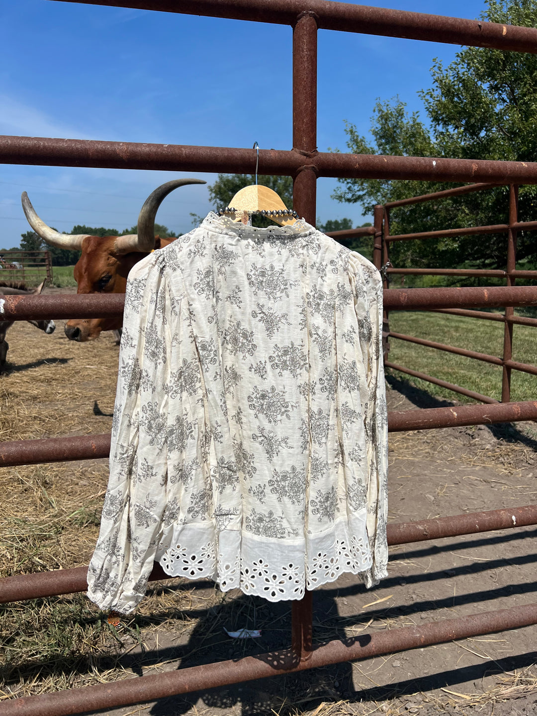 Floral Toile Eyelet Top