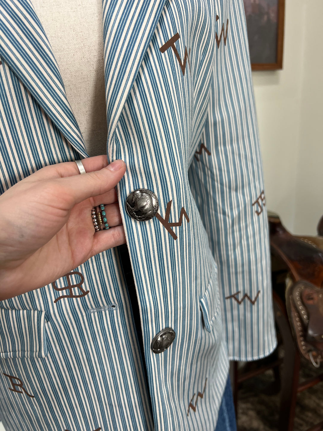 Blue Pinstripe Cattle Brand Blazer