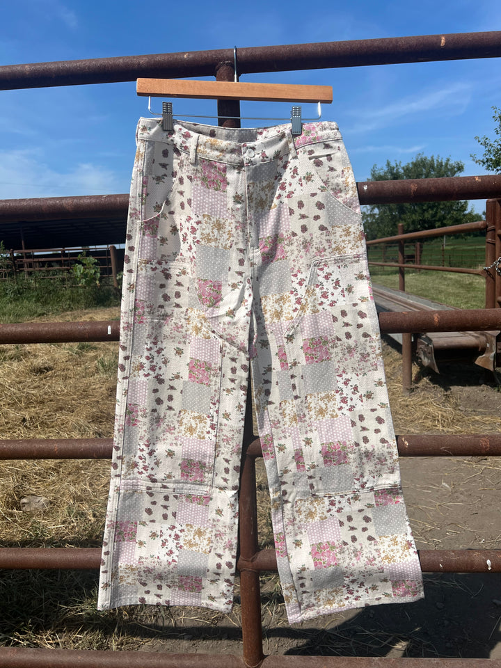 Fall Patchwork Floral Wide Leg Pants