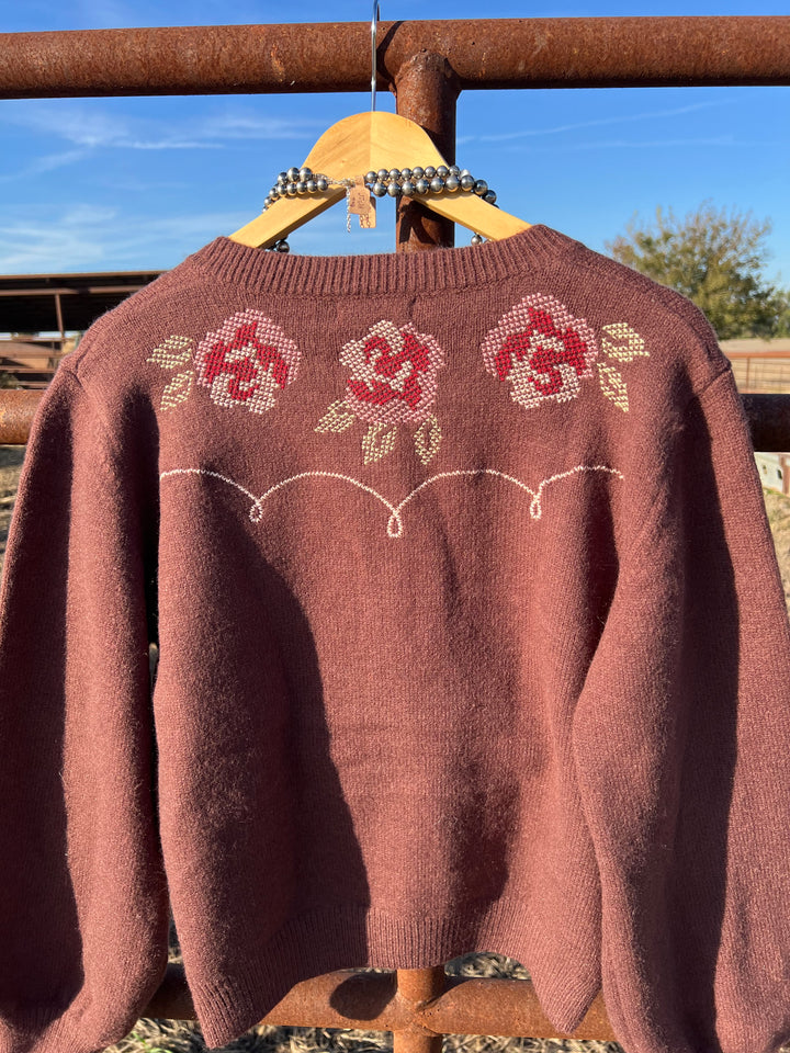 Western Floral Embroidery Cardigan-Brown