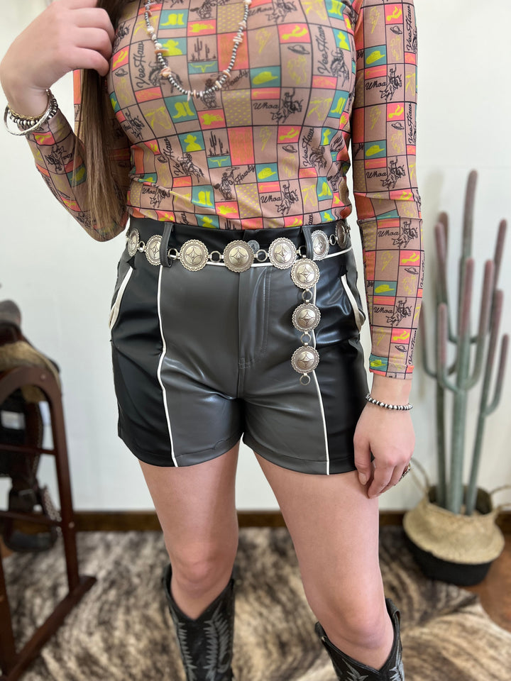 Camino Cowboys Leather Shorts-Black