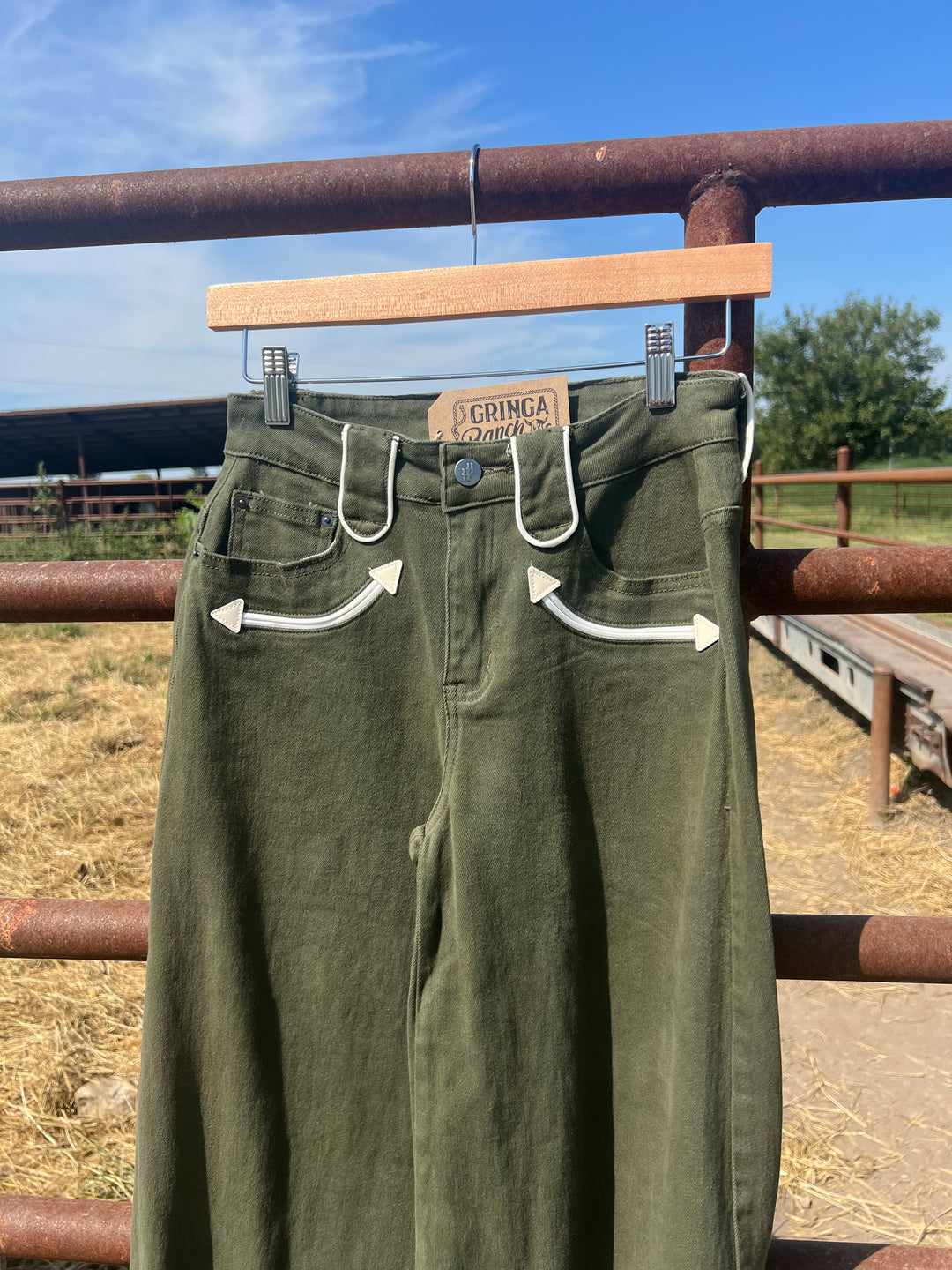 Olive Smiley Wide Leg Jeans