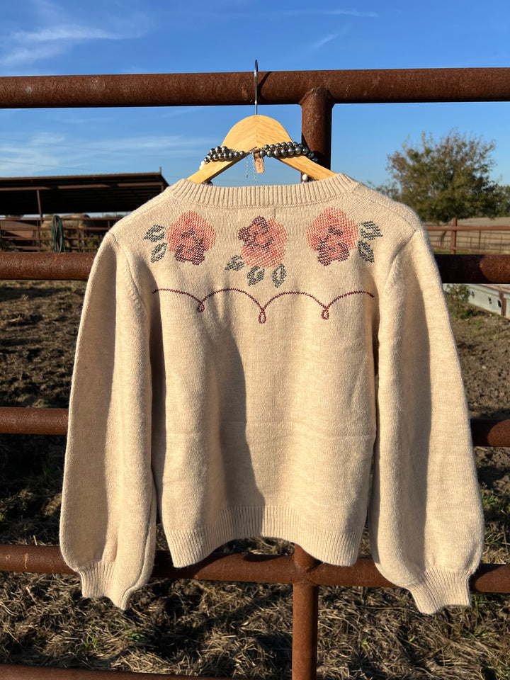 Western Floral Embroidery Cardigan-Tan