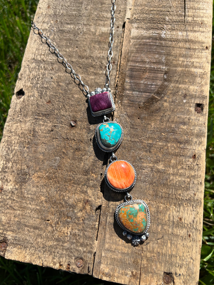 Multi Stone Lariat Necklace
