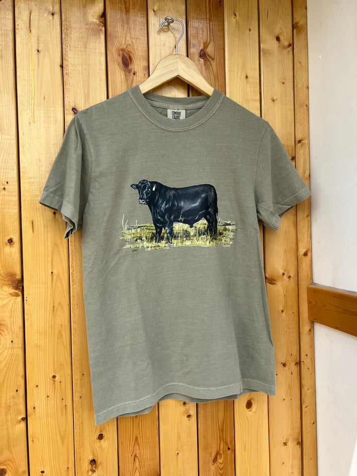 Watercolor Angus Tee-Khaki