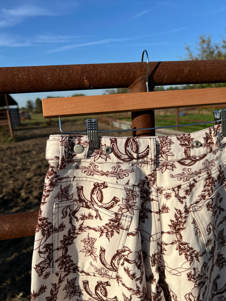 Western Brown Toile Barrel Jeans