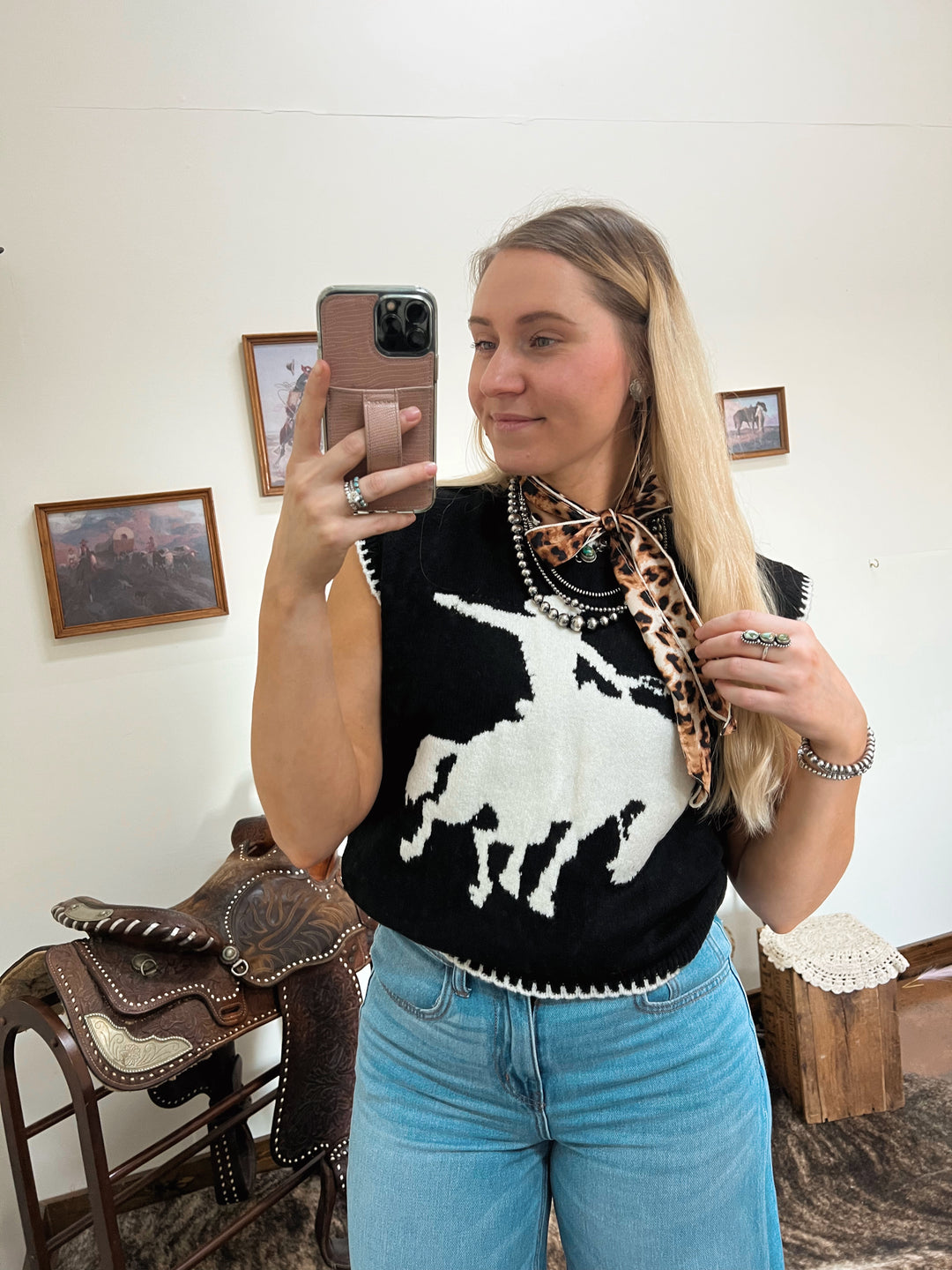 Black Buckin’ Horse Sweater Vest