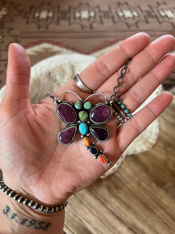 Multi Stone Dragon Fly Necklace