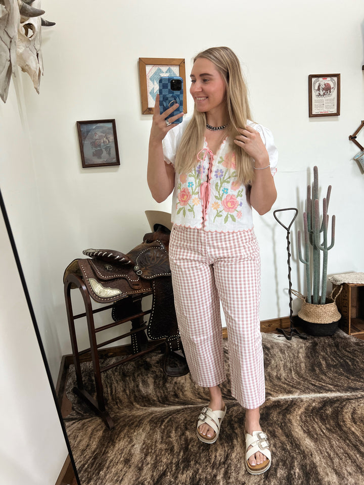 The Waylon Plaid Barrel Jeans-Pink
