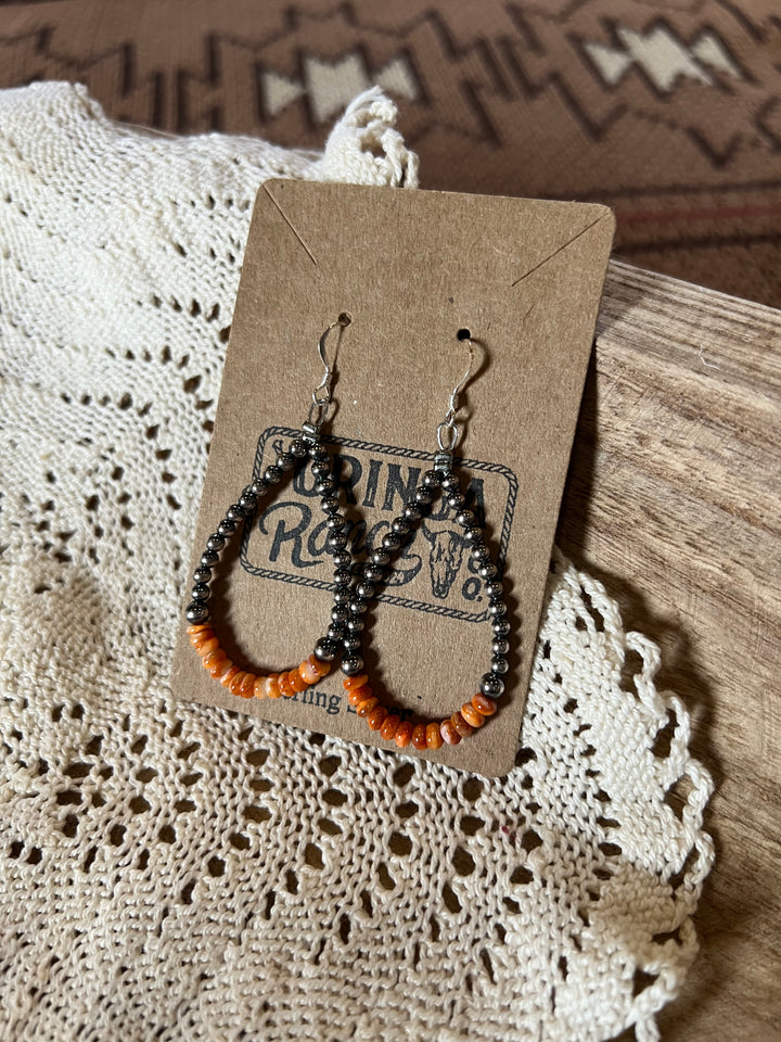 Sterling Pearl & Orange Spiny Earrings