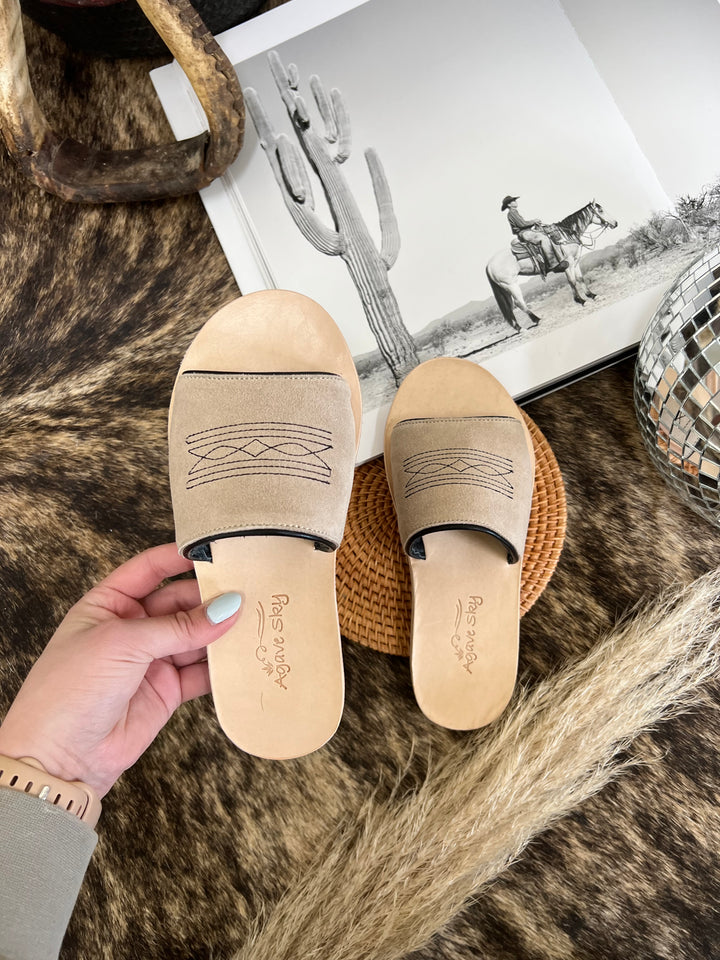 Nadia Tan Suede Out Sandals
