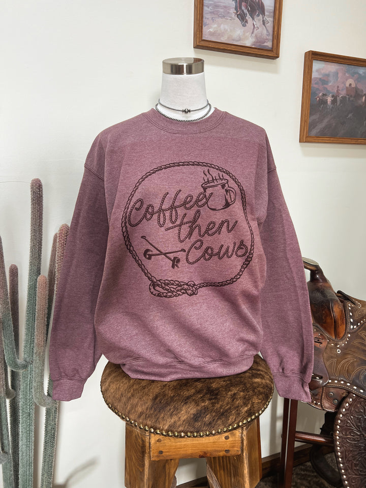 Coffee Then Cows Crewneck-Heather Maroon