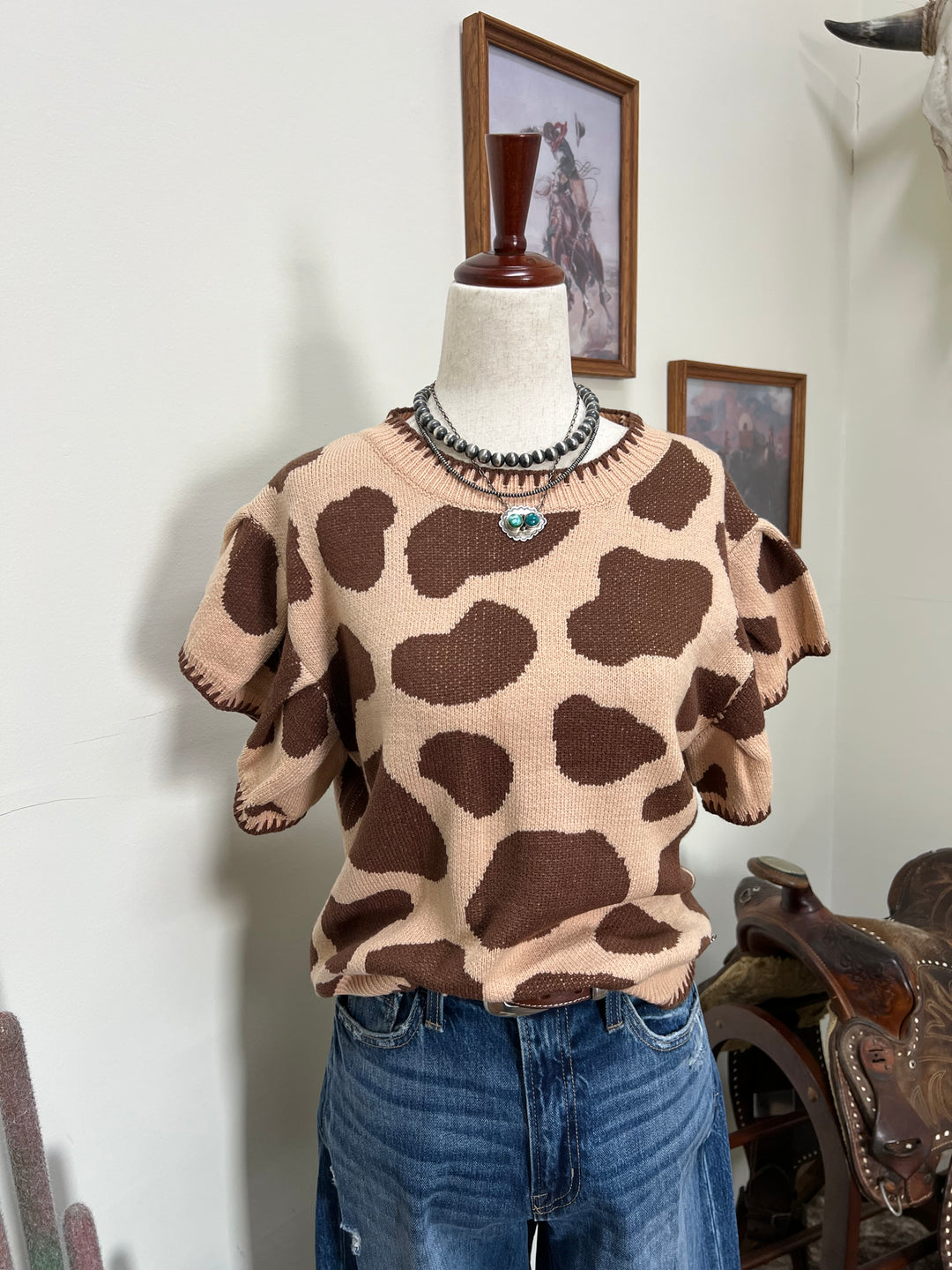 Cow Print Sweater Top