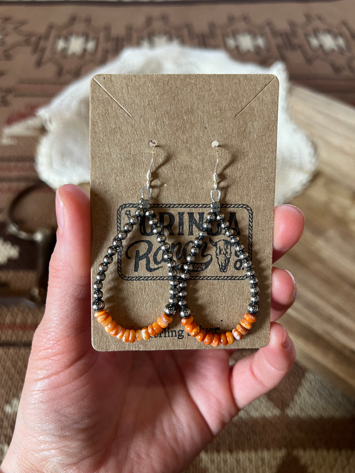 Sterling Pearl & Orange Spiny Earrings