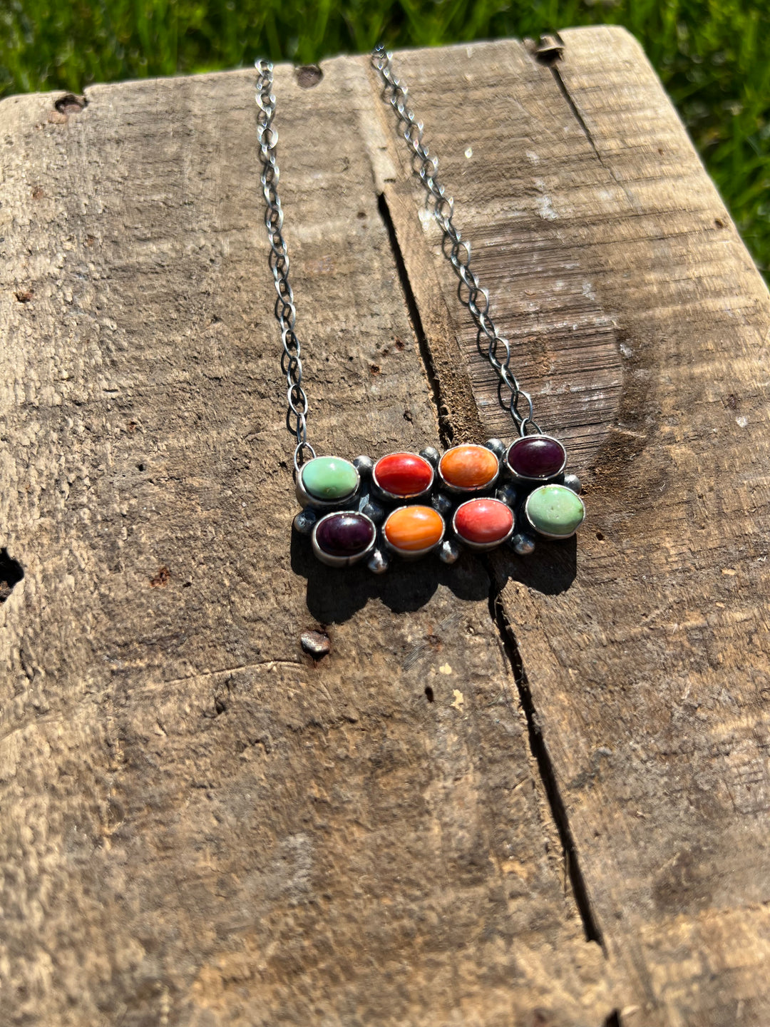 Multi Stone Block Necklace