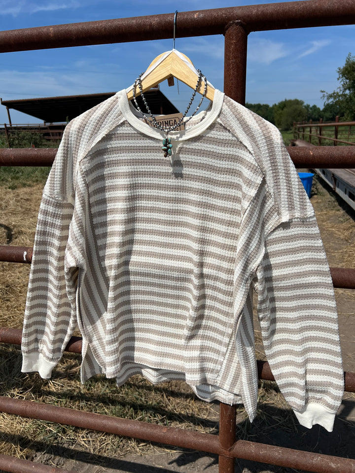 Taupe Stripe Waffle Knit Longsleeve