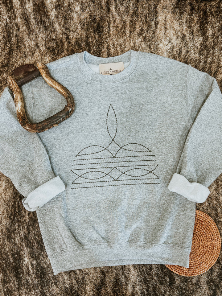 Boot Stitch Crewneck- Gray