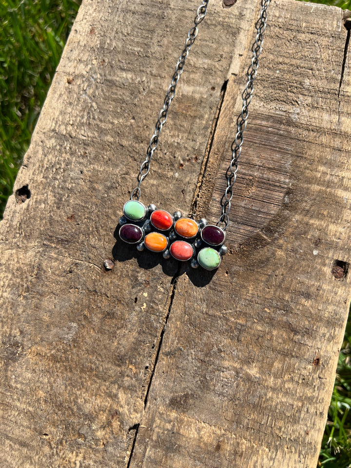 Multi Stone Block Necklace