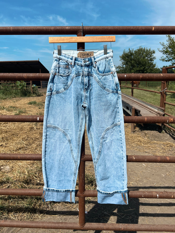 Western High Rise Barrel Jeans