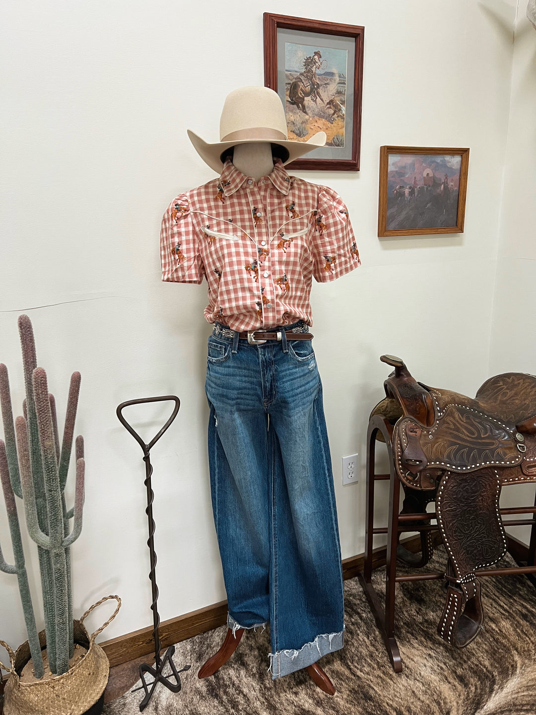 Pink Gingham Cowboy Button-Up
