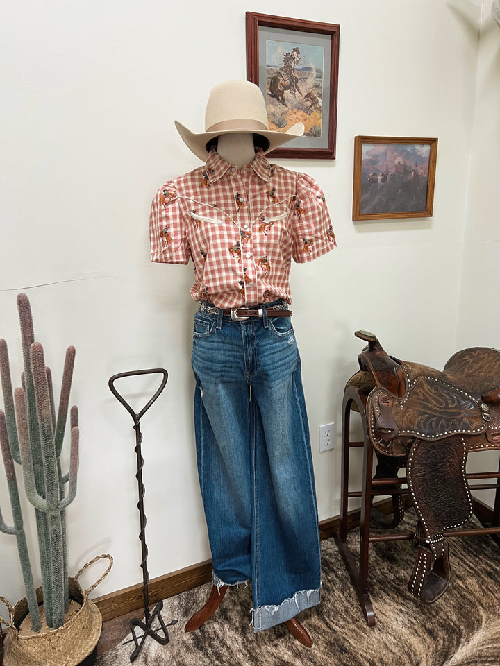 Pink Gingham Cowboy Button-Up