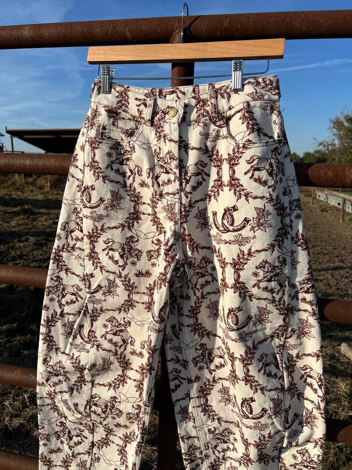 Western Brown Toile Barrel Jeans