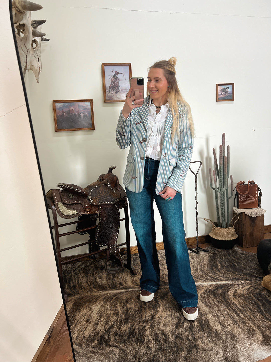 Blue Pinstripe Cattle Brand Blazer