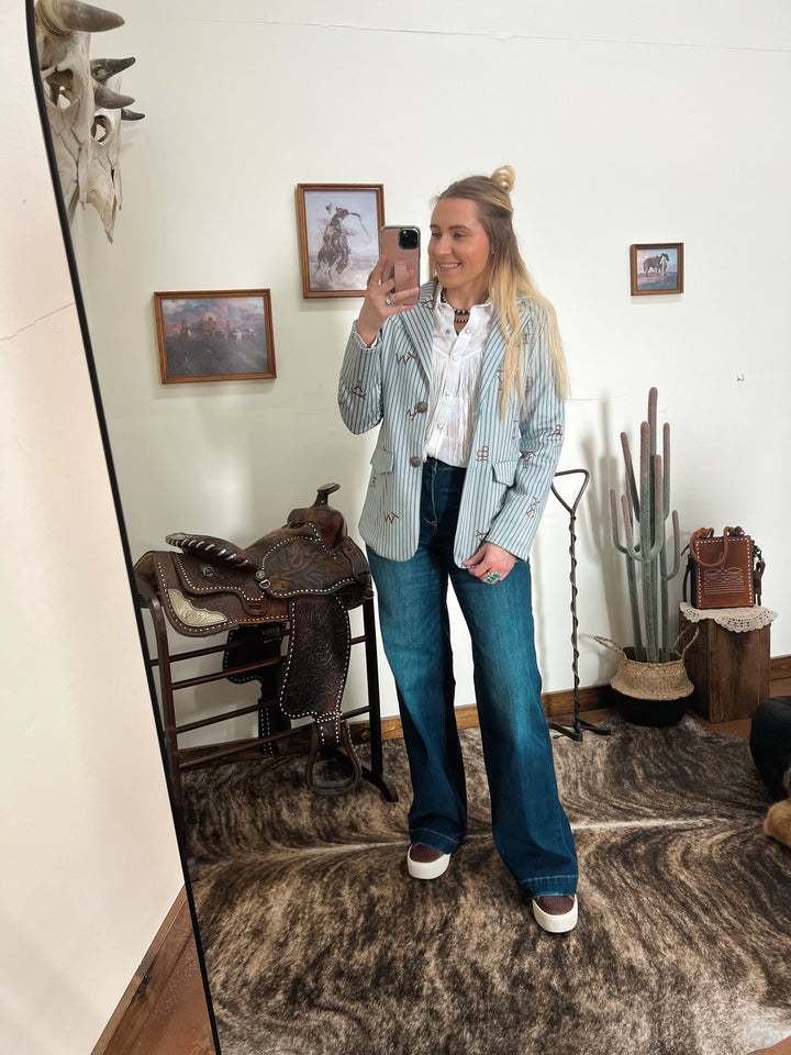 Blue Pinstripe Cattle Brand Blazer