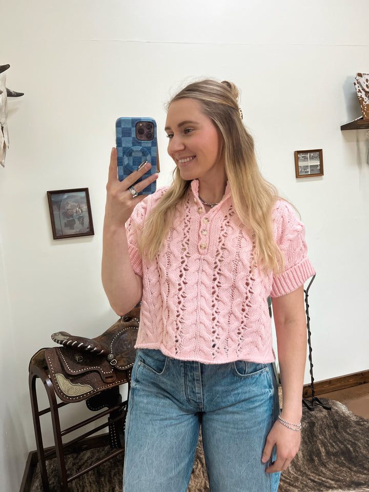 The Claire Sweater Top-Pink
