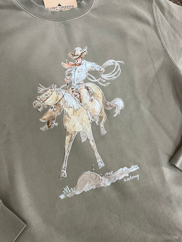 Wild One Bronc Crewneck-Concrete