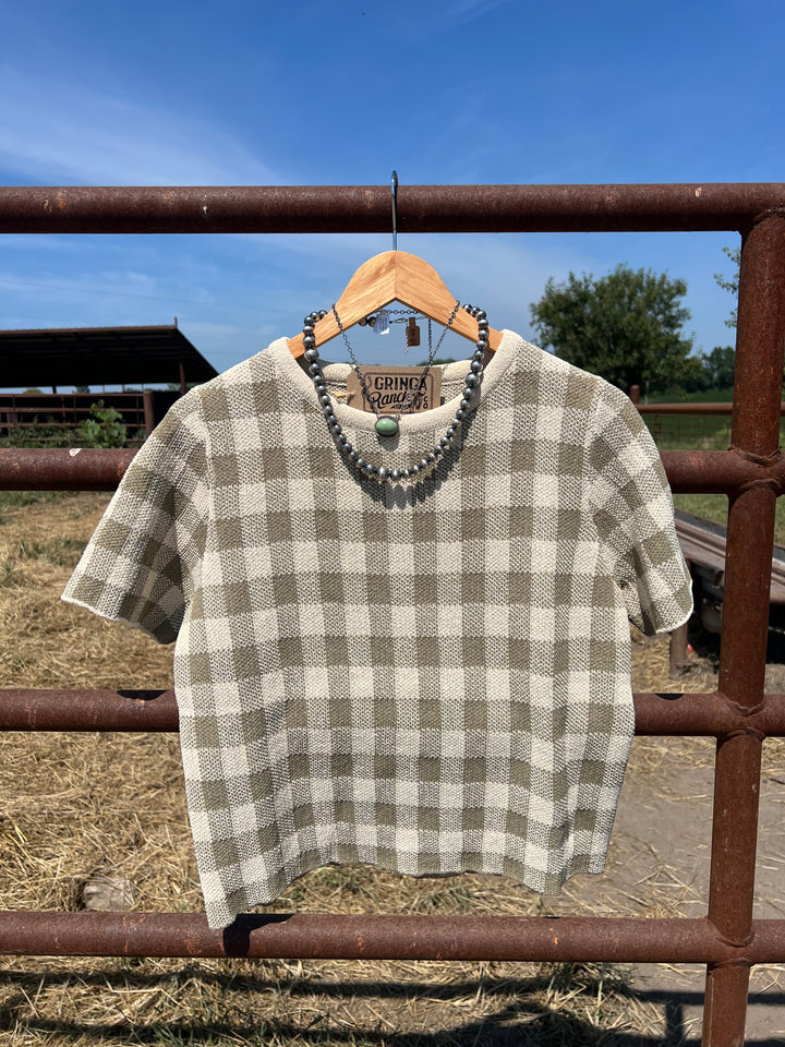 Olive Gingham Sweater