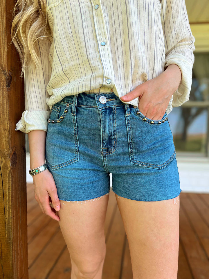Studded Denim Shorts