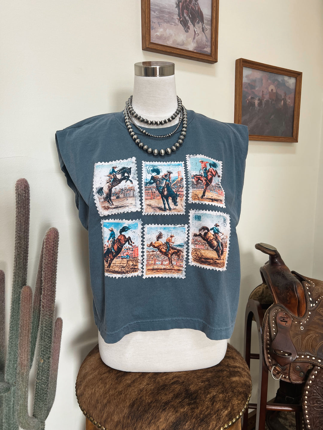 Rodeo Stamp Muscle Tank-Denim