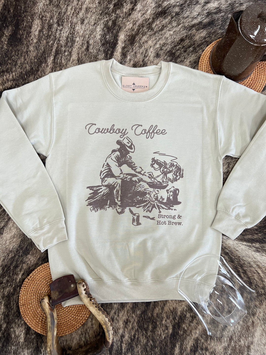 Cowboy Coffee Crewneck-Sand